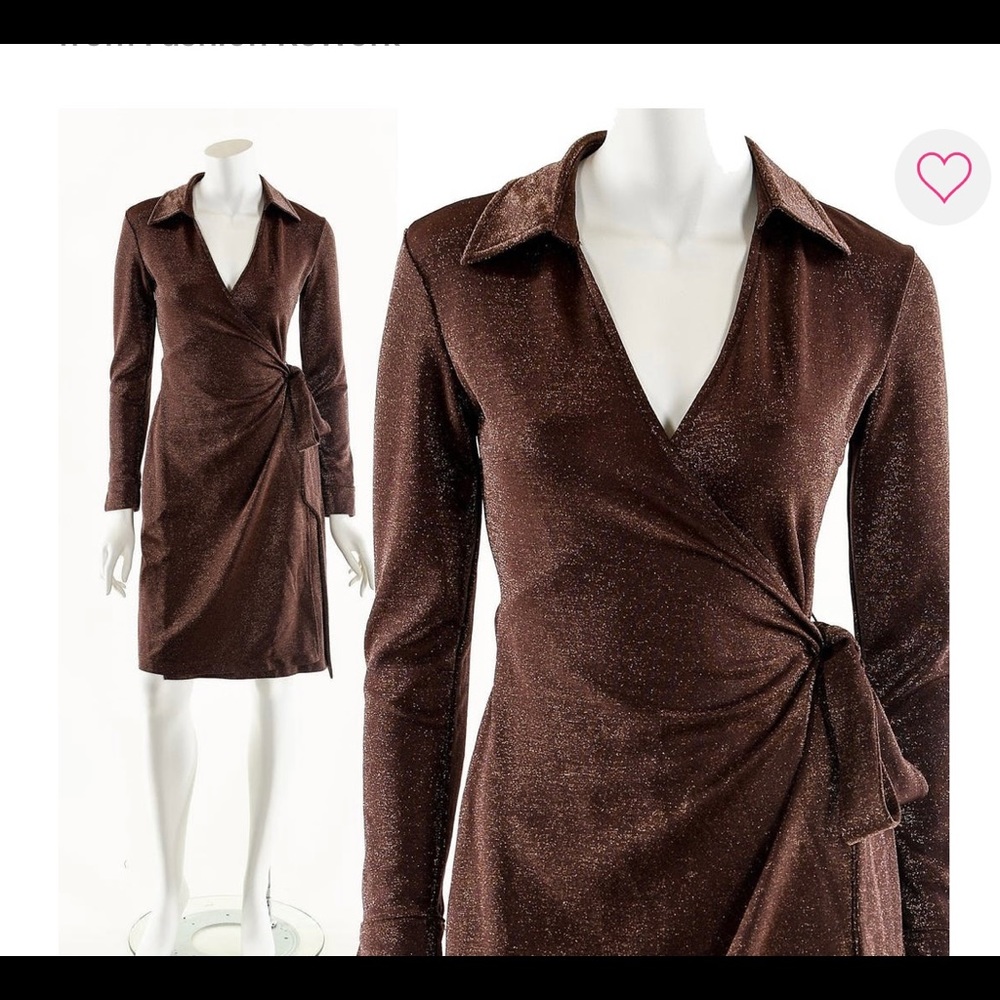 Express Brown sparkly 90s long-sleeved wrap dress
